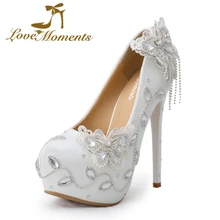 Liebe Momente hochzeit schuhe braut weiße handgemachte kristall pumps strass high heels Party Kleid schuhe frau damen schuhe