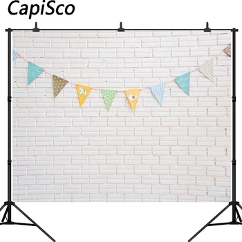 

Capisco Birthday photography backdrops white Brick Wall Baby Party Flag Love Portrait Photo Background Photocall Photo Studio