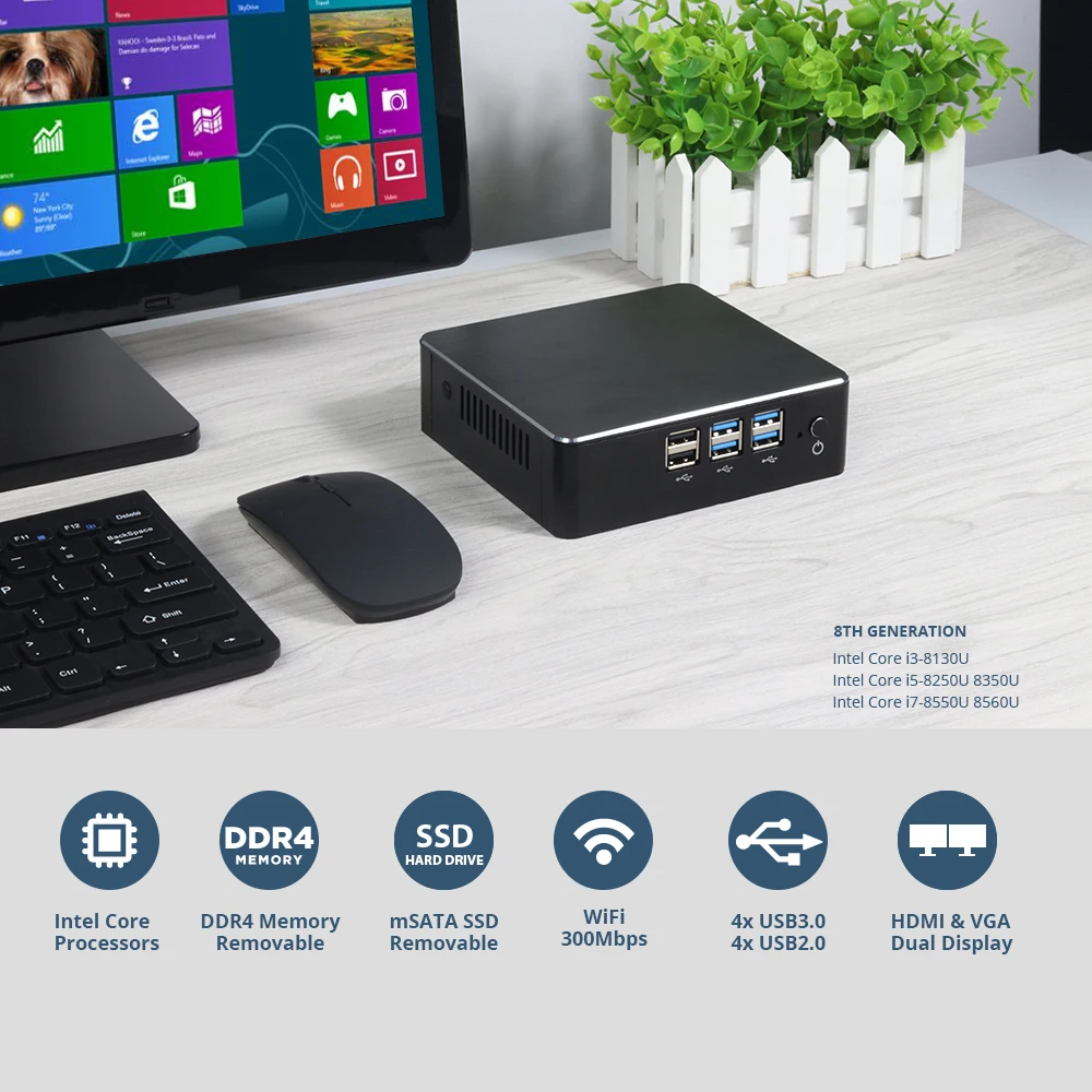 Мини ПК BEEBPC 8 го поколения DDR4 RAM Intel Core i7 8550U Wifi HDMI офисный мини компьютер игровой 4K