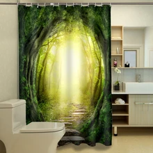 Green Forest Waterfall 3D Shower Curtains Bathroom Curtain Waterproof Thickened Bath Curtain Customizable Green Forest Waterfall 3D Shower Curtains Bathroom Curtain Waterproof Thickened Bath Curtain Customizable
