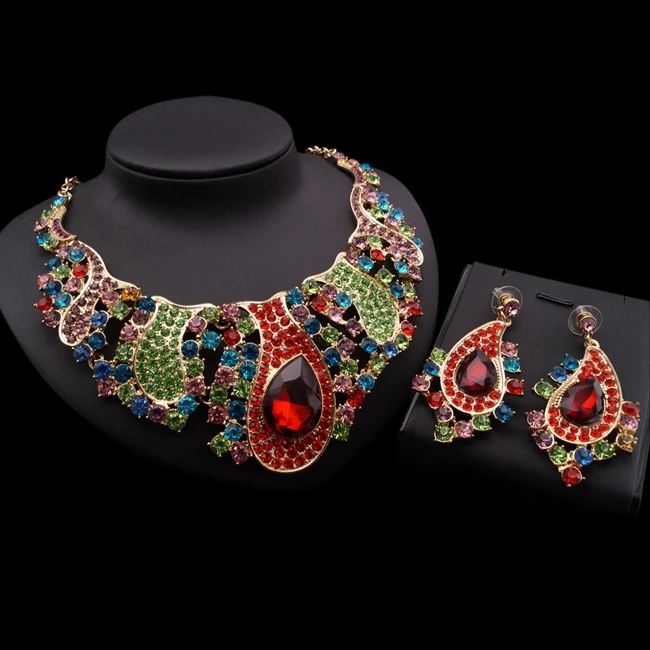 

Yulaili Factory Colorful Cubic Zircon Copper Anniversary Crystal Two Necklace Earrings Jewelry Sets