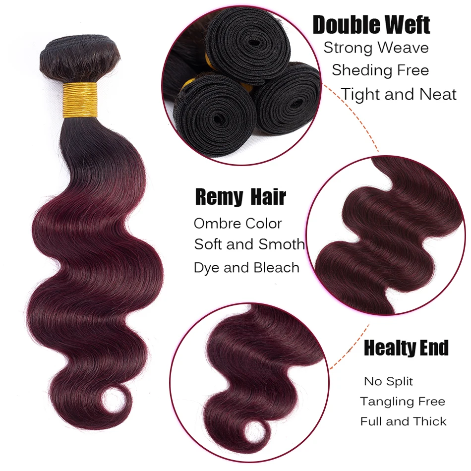 SHENLONG HAIR Body Wave Ombre Hair Bundles Brazilian Remy Human Hair Bundles 3 PCS 1B-99J 10-24 Inches Free Shipping