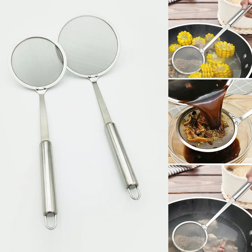 

Hot Sales Round Network Stainless Steel Colander Spoon Filter Oil Filter Grid Scoop kichen accessories sitko kuchenne 2019