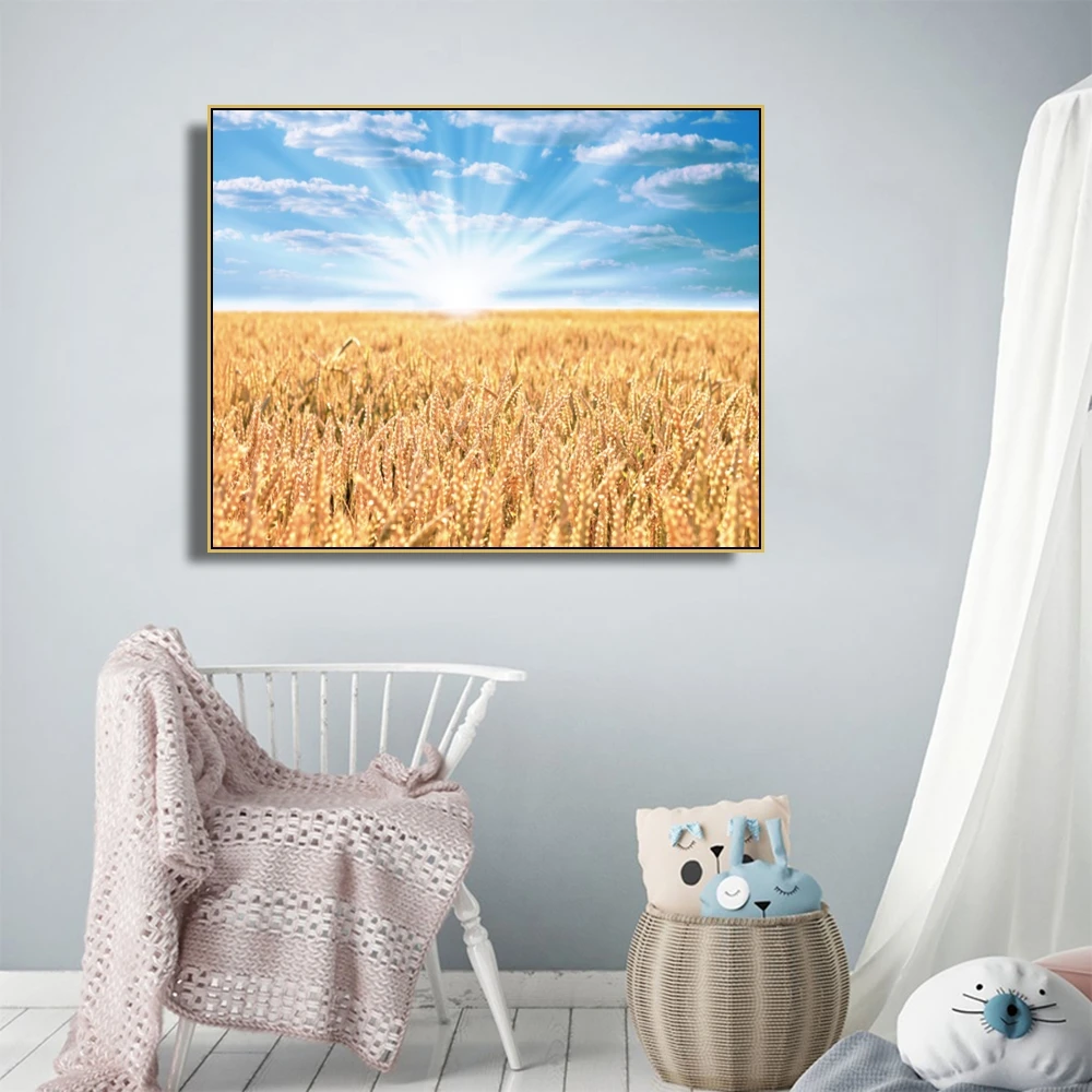 

Laeacco Canvas Calligraphy Painting Sunshine Wheat Field Posters and Prints Wall Artwork Picture for Living Room Bedroom Decor