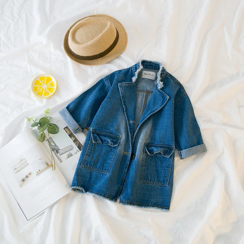 

2018 Spring Kids Long Denim Jacket Overcoat Boys Coat Street Styles Infant Baby Outwear Girls Coats Long Sleeve Children Clothes