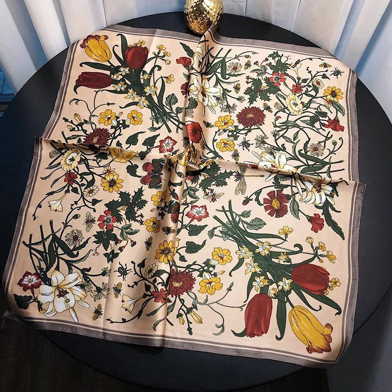 

Womens floral Print Scarf designer Neckerchief For Women Foulard Femme Joker Gold Small Square Scarves 70cm