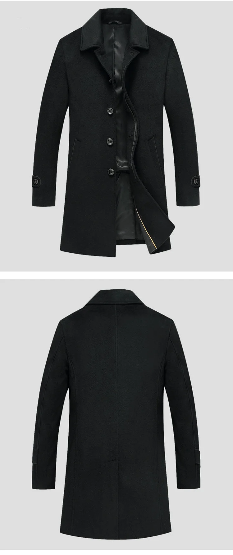 Новое модное Брендовое мужское Кашемировое Пальто однобортное длинное шерстяное пальто мужские повседневные приталенные черные пальто ветровка