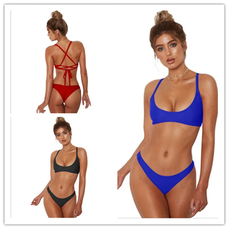 2019 New Triangle Split Solid Color Sexy Bikini Swimsuit Ladies Women Brazilian Female Bathing Suit Monokini 2019 New Triangle Split Solid Color Sexy Bikini Swimsuit Ladies Women Brazilian Female Bathing Suit Monokini