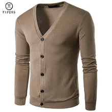 Для мужчин Повседневное Slim Fit трикотаж тянуть Homme новые весенние Для мужчин свитера для Брендовые однотонные Цвет V образным вырезом вязаные свитеры-кардиганы S-XXL