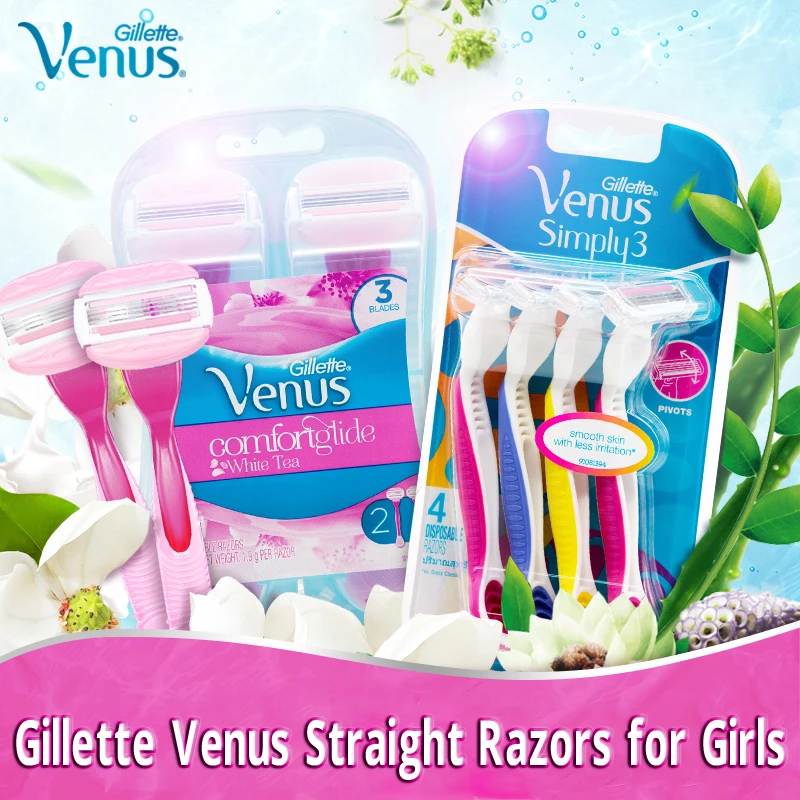 Gillette Venus Disposable Straight Razor for Woman 3 Layers Blade Lubricating Strip Simply 3 & Comfortglide White Tea 4+2 Pcs