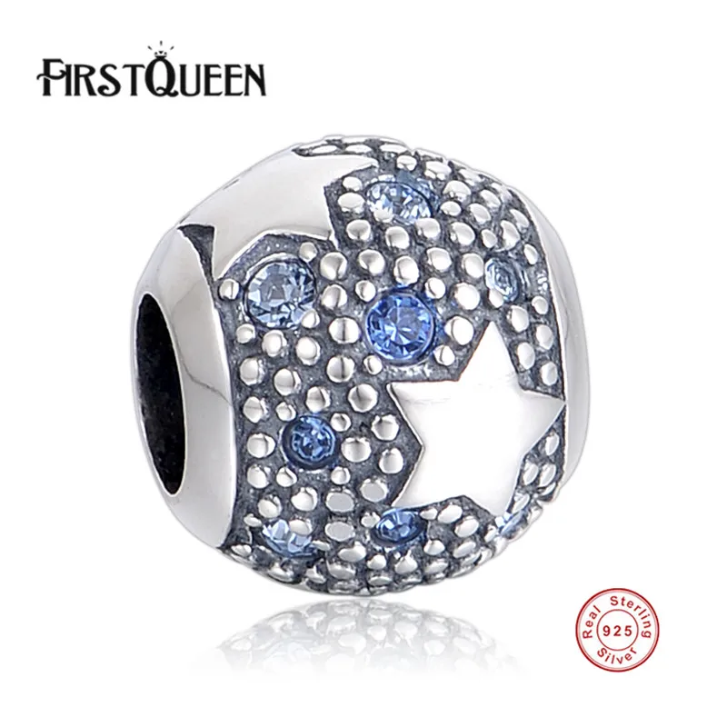 

FirstQueen Luxury Nature Star Charm Beads with Blue CZ Fit Original Charms Bracelets Jewelry Mother's Day gift