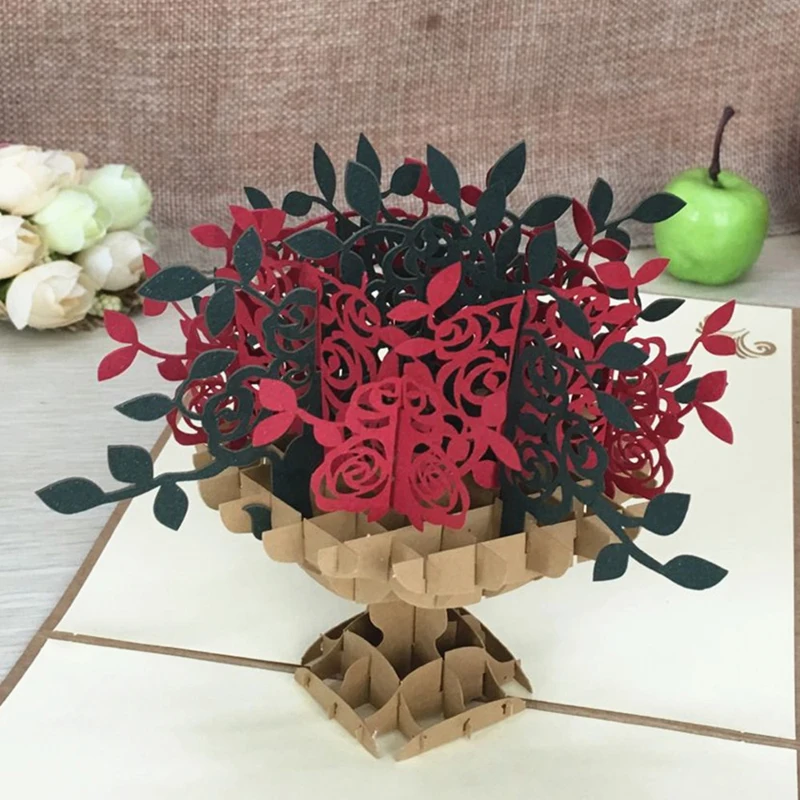 1pcs Treasure Bowl Laser Cut Kirigami 3D Pop UP Greeting & Gift Cards Handmade Creative Thank You Cards Teachers' Day Gifts (2)