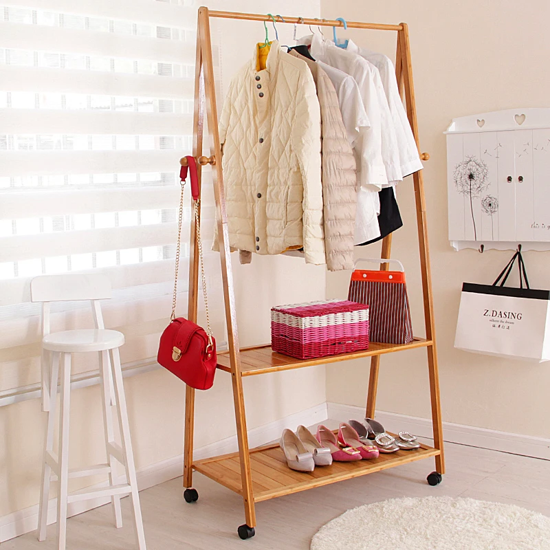  Solid wood bedroom floor coat rack hanger simple movable hangers hanger creative household shelving - 32546389196