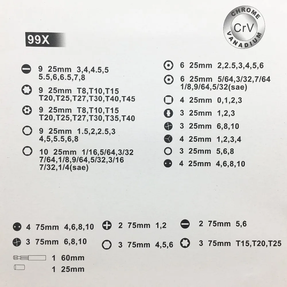 99 шт./компл. профессиональный набор сверл с крепкий CR-V Набор насадок для отвертки Torx шестигранные набор сверл с Чехол