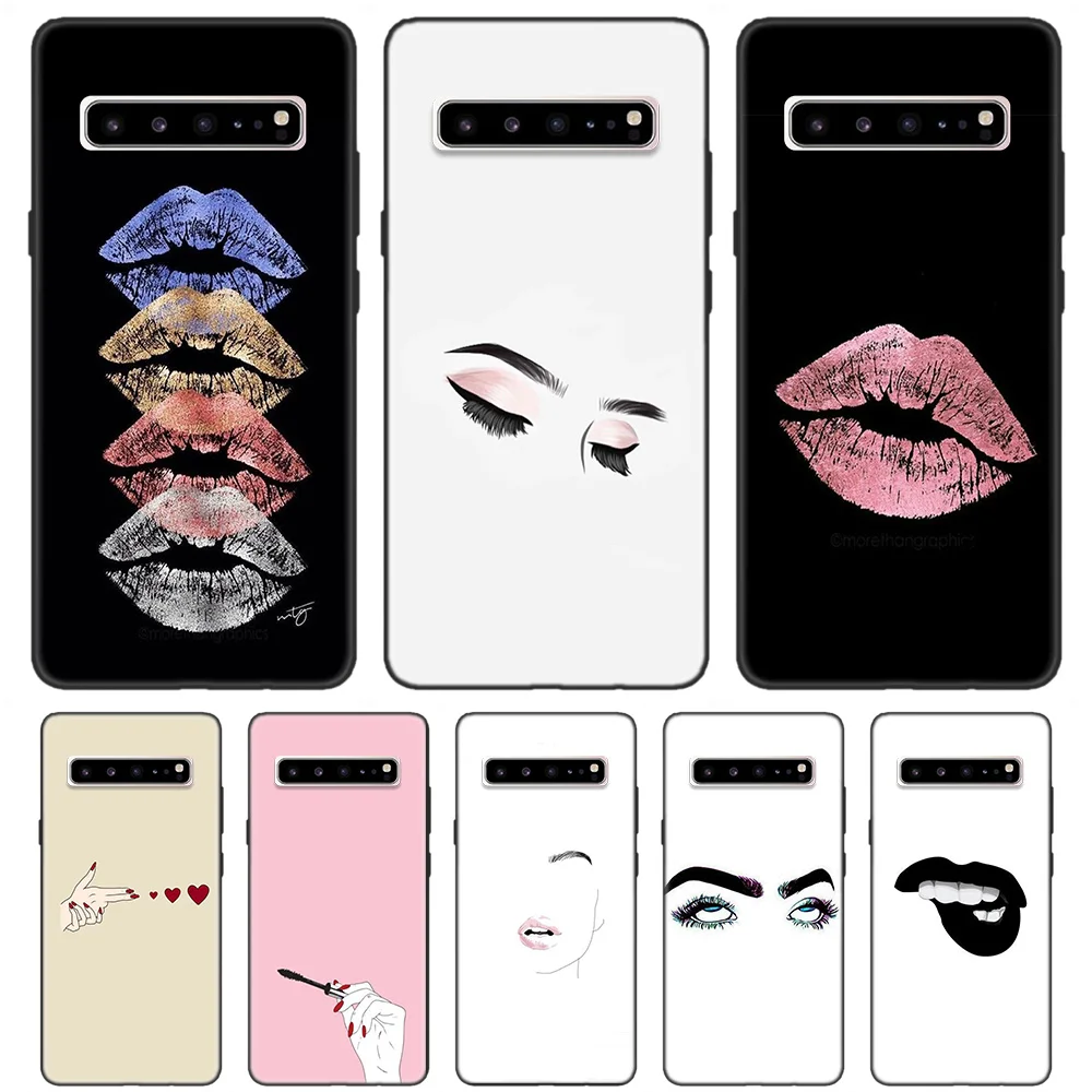 

Black Soft Silicone Case Cover for Samsung Galaxy S7 S8 S9 S10 5G S10E J4 J6 J8 M20 Note 8 9 Edge Plus 2018 Cas eyelash Makeup L