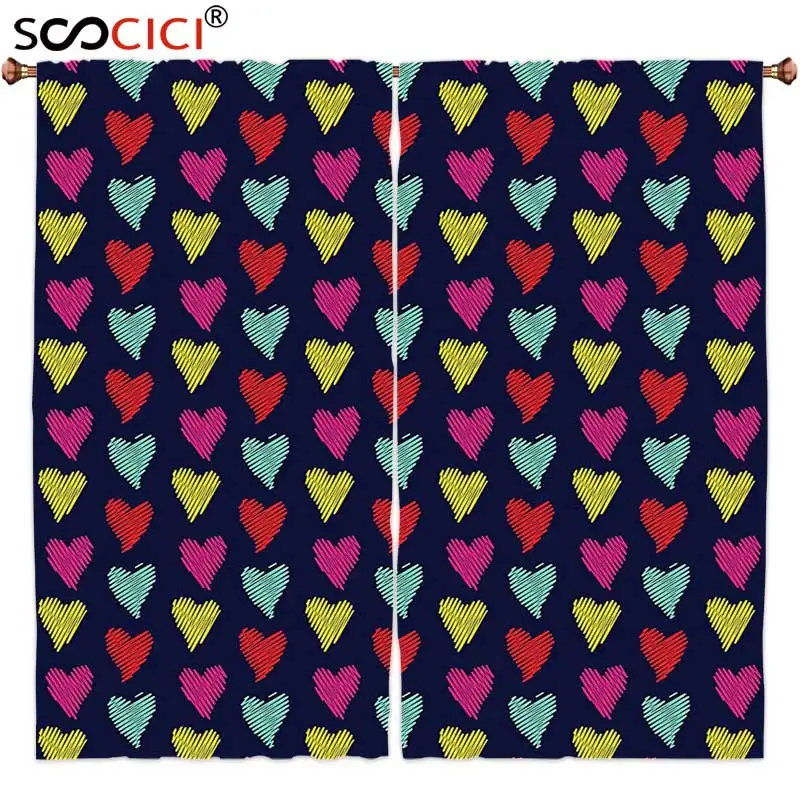 

Window Curtains Treatments 2 Panels,Collection Romantic Style Multicolored Hearts Love Happiness Theme Valentines Day Decor