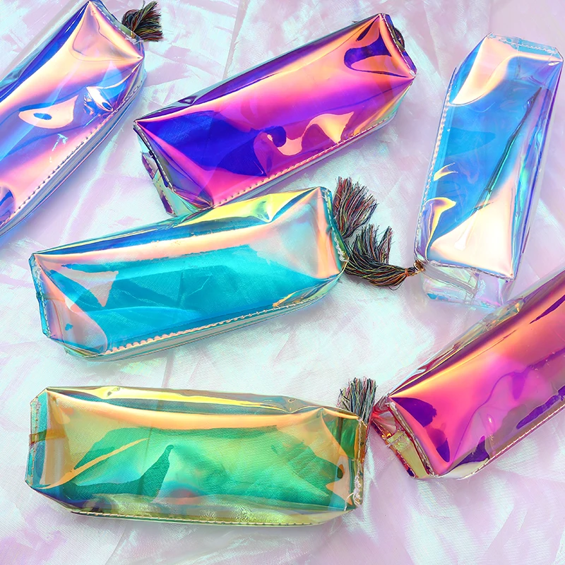 

Transparent Holographic Makeup Bag Colorful Organizer Laser Toiletry Pouch Storage Zipper Handbag Nail Art Tool Make Up Case
