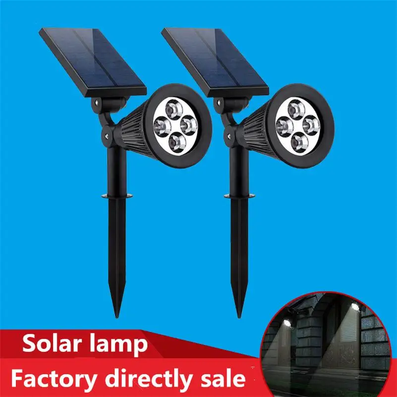 Solares de Três Preto à Prova Água ao ar Holofotes Modos Dwaterproof Livre Jardim Parede Cerca Lâmpada Montagem Pólo Gramado Paisagem Emergência Luminaria