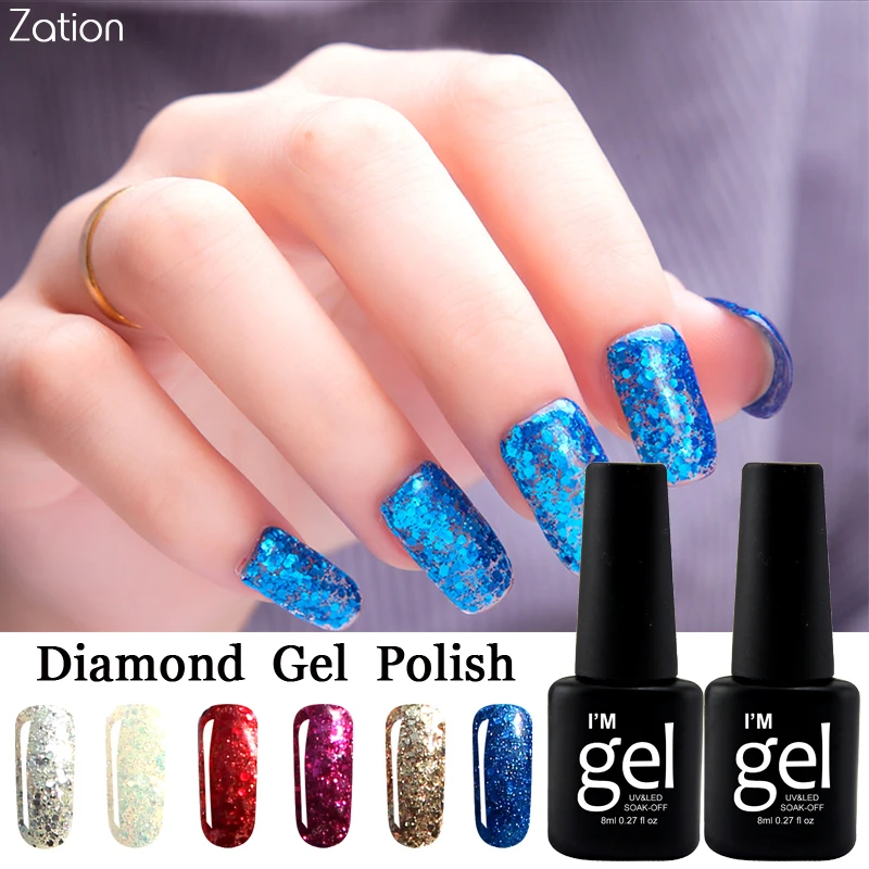 Zation Glitter Top Base Coat UV Gel Diamond Nail Gel Shine Gel Shimmer