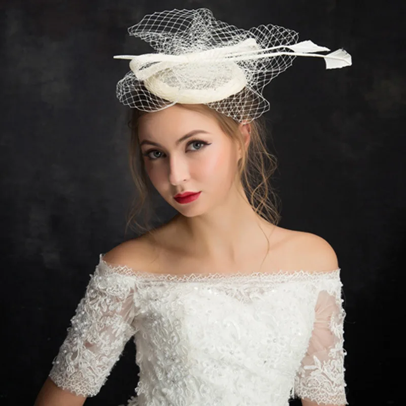 

Kseniya Queen Fashionable Lady Hats Bride Wedding Retro Britain Europe Bridal Hat With Veil Vintage Bride Accessory Handmade