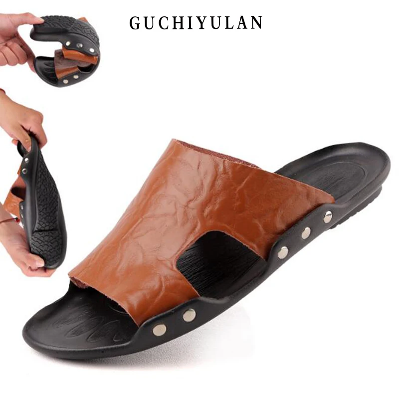 

Brand Men's Casual Shoes Genuine Leather Sandals Comfortable Men Flip Flops Breather Slippers Beach Summer Sapato Masculino