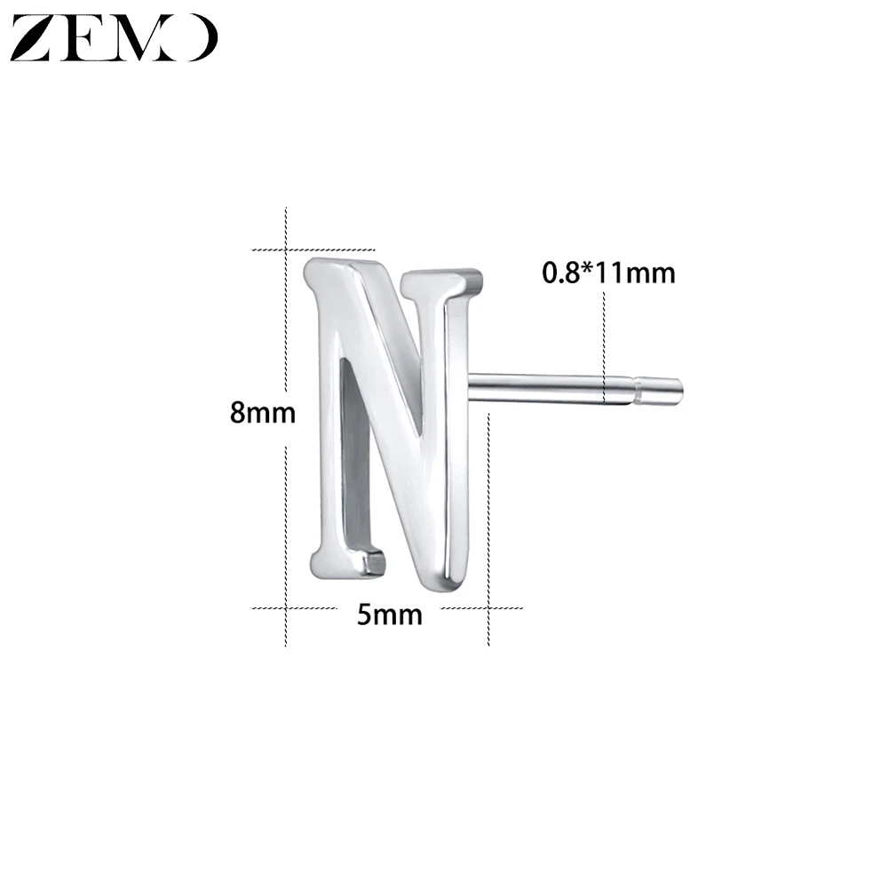 ZEMO серьги-гвоздики для женщин Настоящее серебро 925 проба серьги с инициалами Алфавит серьги-заклепки маленький милый букле d'oreile - Окраска металла: N