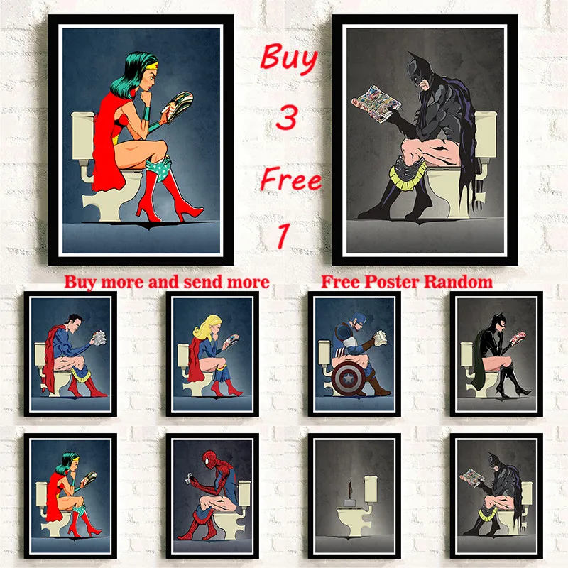 

Super Hero Spiderman Captain America Girl Wall Painting Wall Pictures Toilet Bathroom Decor Frameless