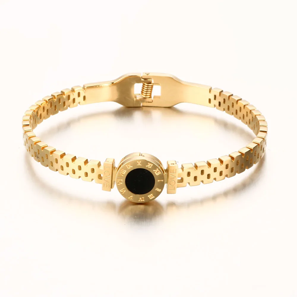 Новые модные римские цифры дизайн черный камень браслет браслеты для женщин мужчин выдалбливают дизайн незамкнутные браслеты для мужчин