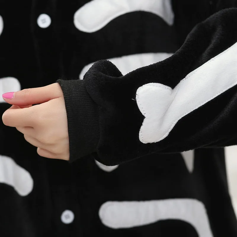 Women Onesie Skeleton Costume Funny Pajama Adult Cartoon Party Role Play Suit Winter Warm Flannel Jumpsuit Hallween Clothing