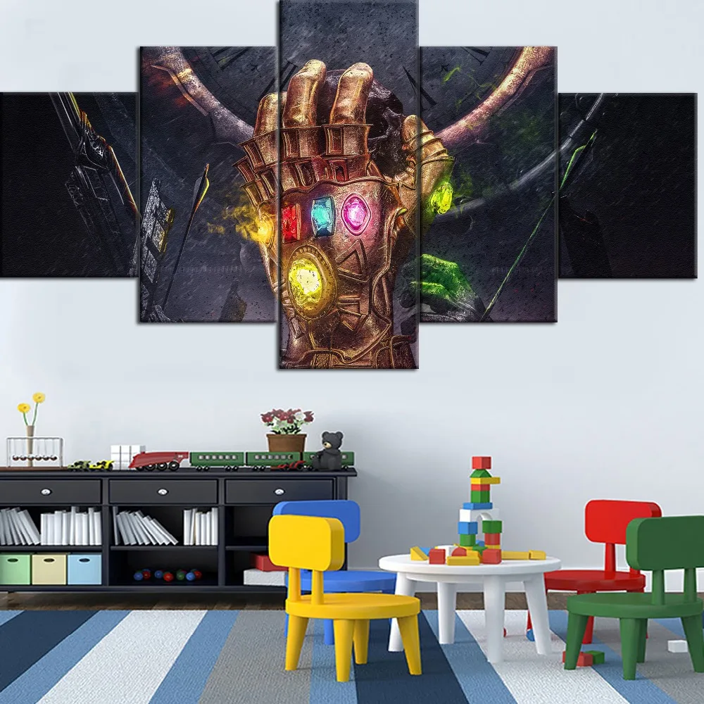 

Framework 5 Pieces Modular HD Printing Canvas Painting Movie Avengers Infinity Gauntlet Type Poster Home Decorative Living Room