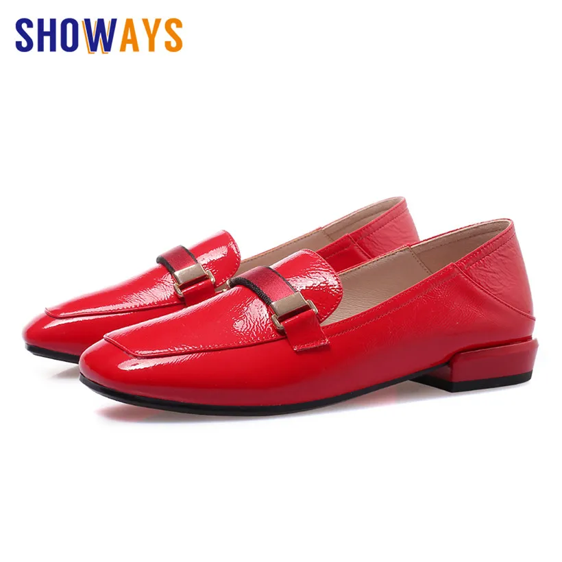

2019 British Women Loafers Soft Red Quality PU Leather Square Toe Flats Casual Office Lady Vintage Mocassins Slip-on Dress Shoes