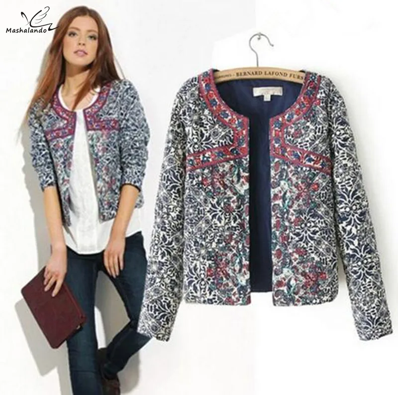 2016 New Blue And White Round Neck Jacket Embroidary Jackets Women