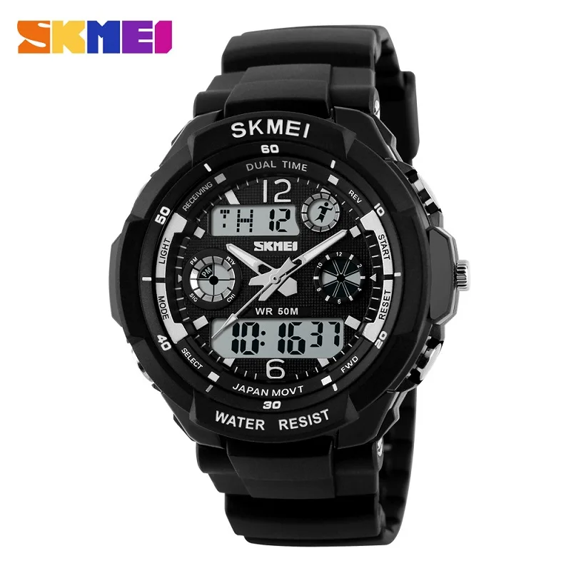 Skmei брендовые роскошные мужские спортивные часы, цифровые аналоговые военные светодиодный электронные кварцевые наручные часы, мужские часы - Цвет: silver skmei