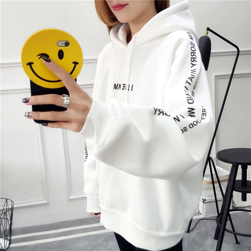  Bigsweety Women Autumn Thick Loose Sweatshirt Harajuku Letters Printed Casual Hooded Hoodies Pullov