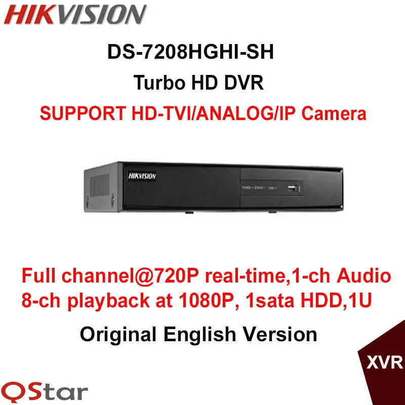 

Hikvision Original Turbo HD DVR DS-7208HGHI-SH SUPPORT HD-TVI/Analog/IP Camera 8ch Full channel@720P real-time