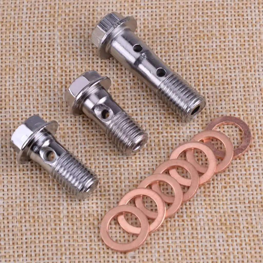 

CITALL 3Pcs Stainless 10mm Motorcycle M10 x 1.25 Banjo Bolt Brake Caliper Master Cylinder Fit For Suzukis Honda Kawasaki Yamaha