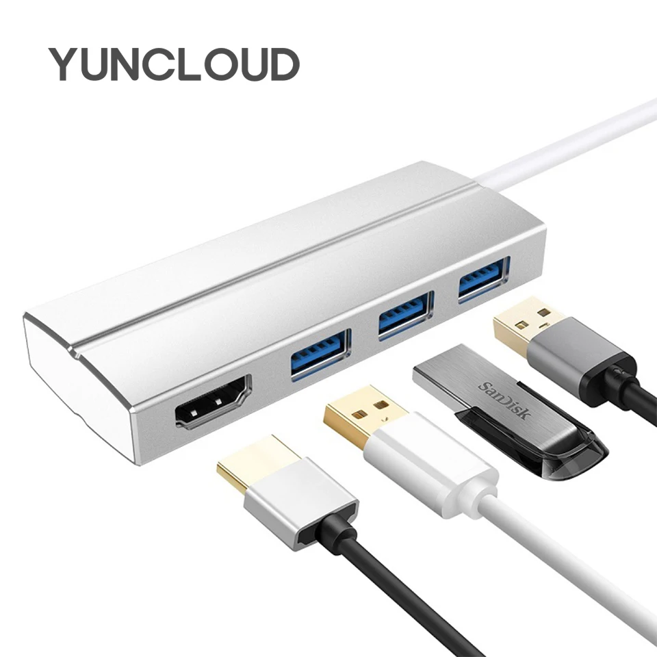 YUNCLOUD Тип usb-C 3,1 хаб USB 3,0 HDMI 4 К адаптер USB C 3,1 мужчина к HDMI Женский 4 К 30 Гц видео конвертер для Macbook Air Pro