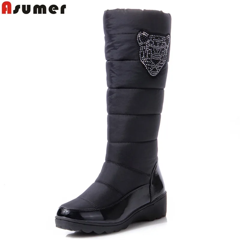 ASUMER 2017 Cotton fashion waterproof snow boots women's knee high boots flat winter boots platform fur shoes women size 34-44