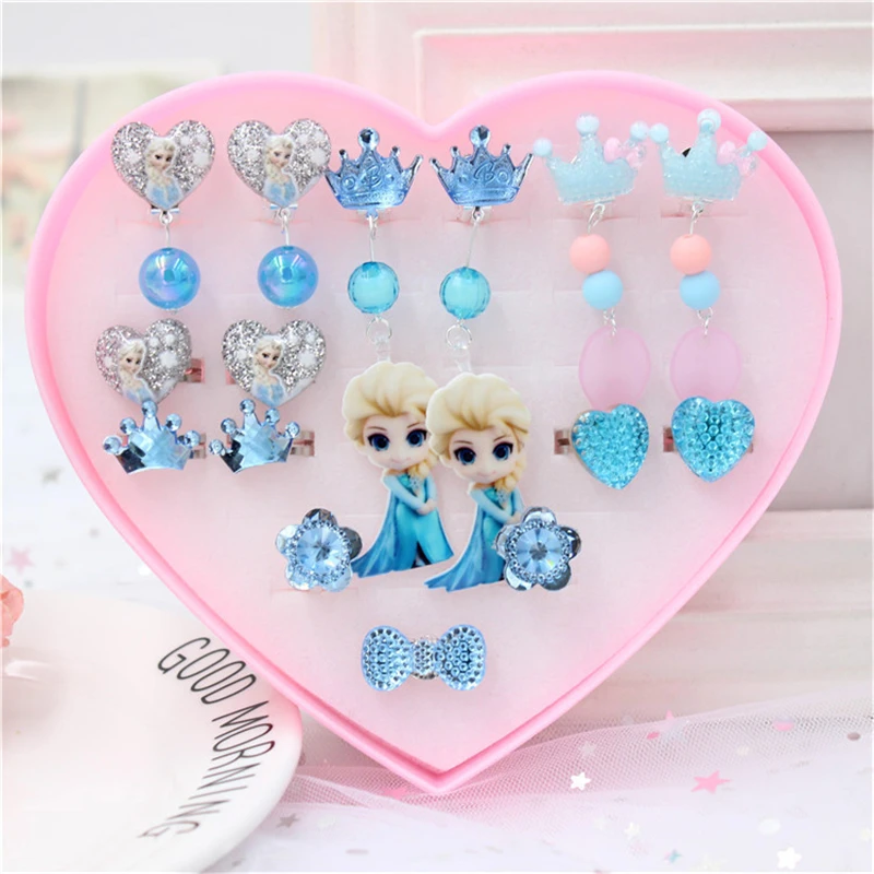 16pcs/lot Disney Elsa cartoon children clip earring ring Frozen dangle