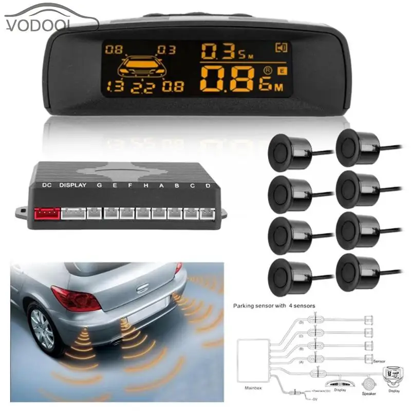 LCD coche LCD Monitor de aparcamiento Kit de Sensor de aparcamiento de automóviles asistencia Parktronic Detector trasero Sistema de Radar de copia de seguridad inversa LCD coche LCD Monitor de aparcamiento Kit de Sensor de aparcamiento de automóviles asistencia Parktronic Detector trasero Sistema de Radar de copia de seguridad inversa