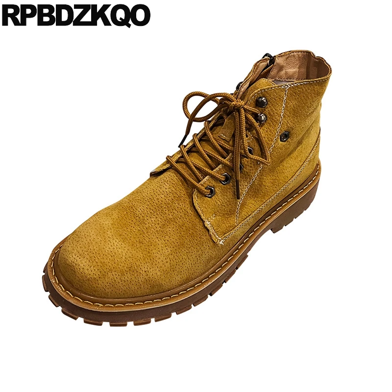 

army booties footwear brown fur designer zipper military lace up short fall shoes vintage combat mens winter boots warm autumn