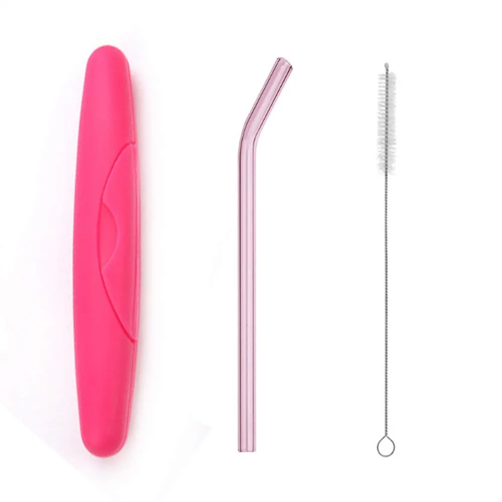 

Reusable Glass Drinking Straw with Private Solid Box Protective Carrying Case Holder and Cleaning Brush Set Perfect for Home
