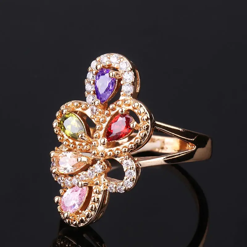 CWEEL Weeding Engagement Rings For Women Austrian Imitation Crystal Zircon Ring Rose Gold Color India Dubai Big Water Drop Rings (10)