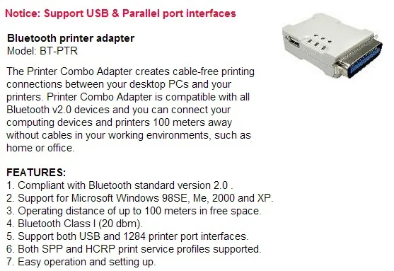 bluetooth printer combo adapter