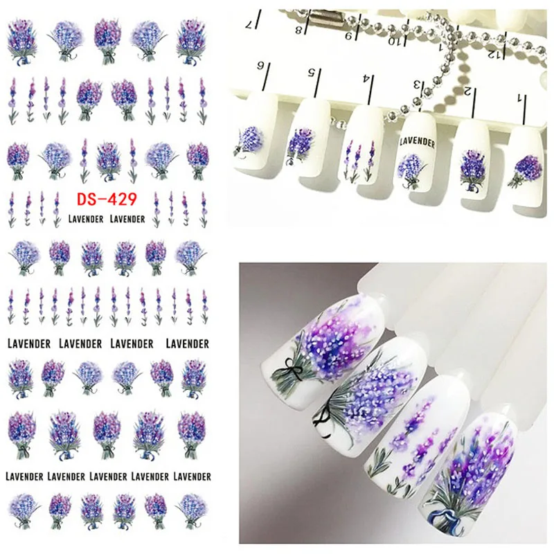 

1 Pc Nail sticker Lavender Flower Water Decals Purple Blooming Flower Nail Transfer Decals Nail Art Water Seal Water Slide