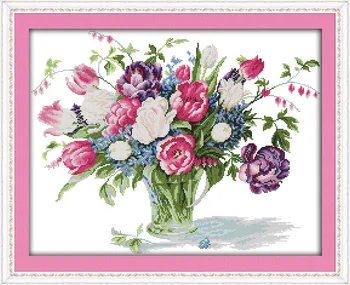 

Tulip vase (4), counted printed on fabric DMC 14CT 11CT Cross Stitch kits,embroidery needlework Sets Home Decor