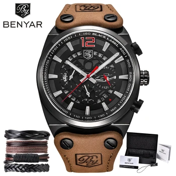 

BENYAR Army Military Mens Watches Men Brown Top Brand Luxury Waterproof Sports Male Watch Quartz Man Wristwatch xfcs Bracelet
