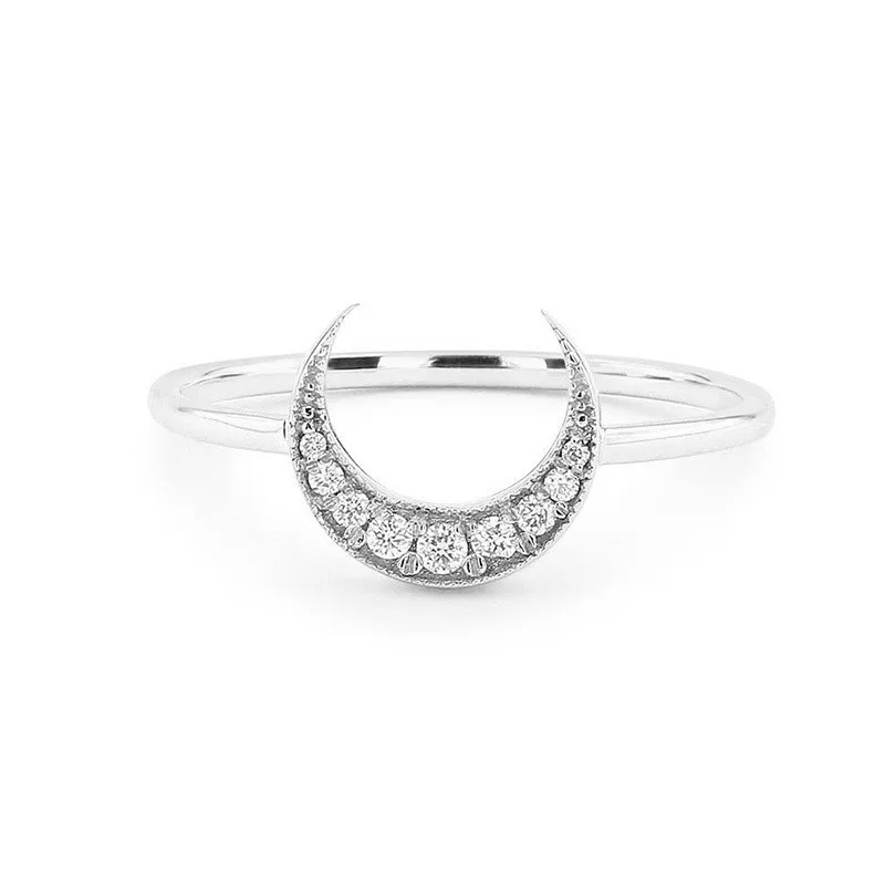 Vecalon, элегантное лунное кольцо, розовое белое золото, заполненное AAAAA цирконием Cz, обручальное кольцо, кольца для женщин, свадебные ювелирные изделия на палец - Цвет основного камня: Silver