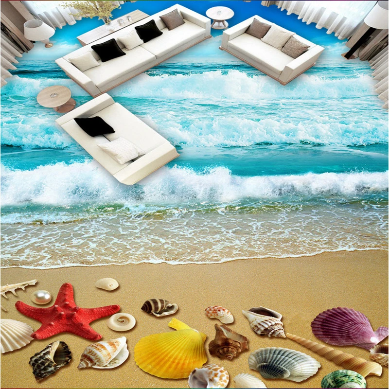 

beibehang Large Custom Flooring Beach Shell Sea Star Bath Hotel Restaurant Thicker 3D Floor Tile Painting