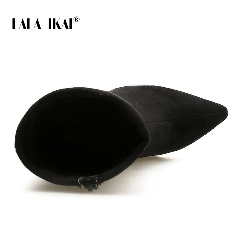 Женские осенние сапоги до середины икры LALA IKAI черные на очень высоком каблуке с